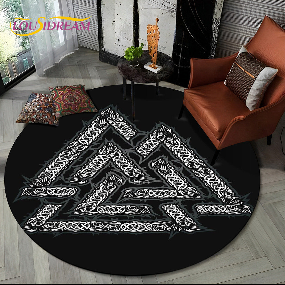 Viking Valknut Yggdrasil Tree of Life Round Area Rug,Carpet Rug for Living Room Bedroom Sofa Playroom Decor,Non-slip Floor Mat