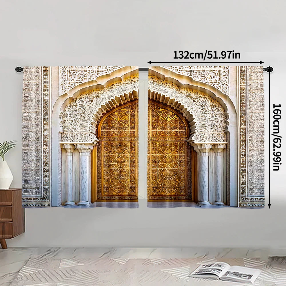 Moroccan Palace Gate Curtains – 2-Piece Spring/Summer Drape, Middle Eastern Architecture Print