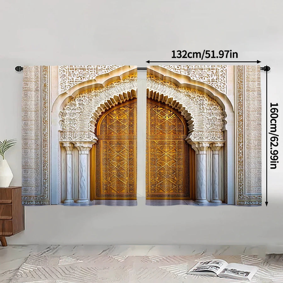 Moroccan Palace Gate Curtains – 2-Piece Spring/Summer Drape, Middle Eastern Architecture Print