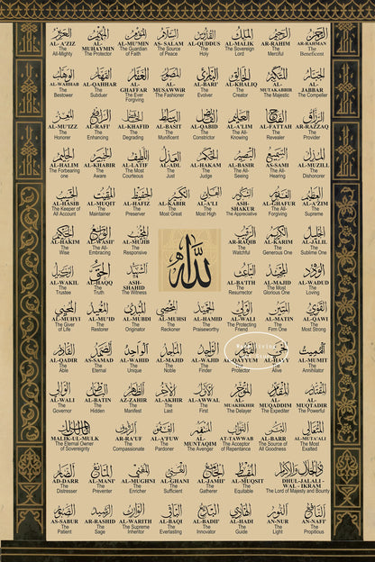 99 Names of Allah Ayatul Kursi Poster Wall Art, Islamic Calligraphy, Canvas Painting Islamic Quran for Living Room Home Decor