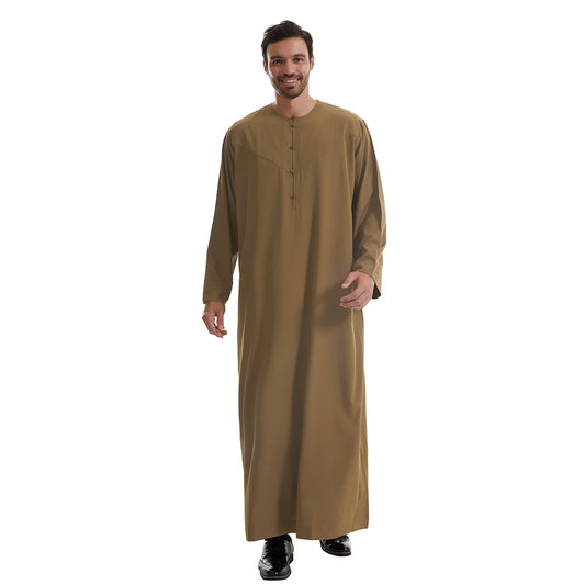 The Buckle Juba – Men's Long-Sleeve Pure Color Robe for Ramadan & Eid