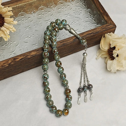 33 Beads Tiger Eye Stone Bracelet Transparent Acrylic Solid Color Prayer Beads With Tassels Handmade Islamic Tasbih Wrist Wear