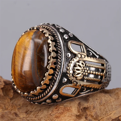 Turquoise Tiger Stone Crystal Amber Ant Men's Ring Personality Fashion Temperament Cold Wind Banquet Jewelry Design Ring