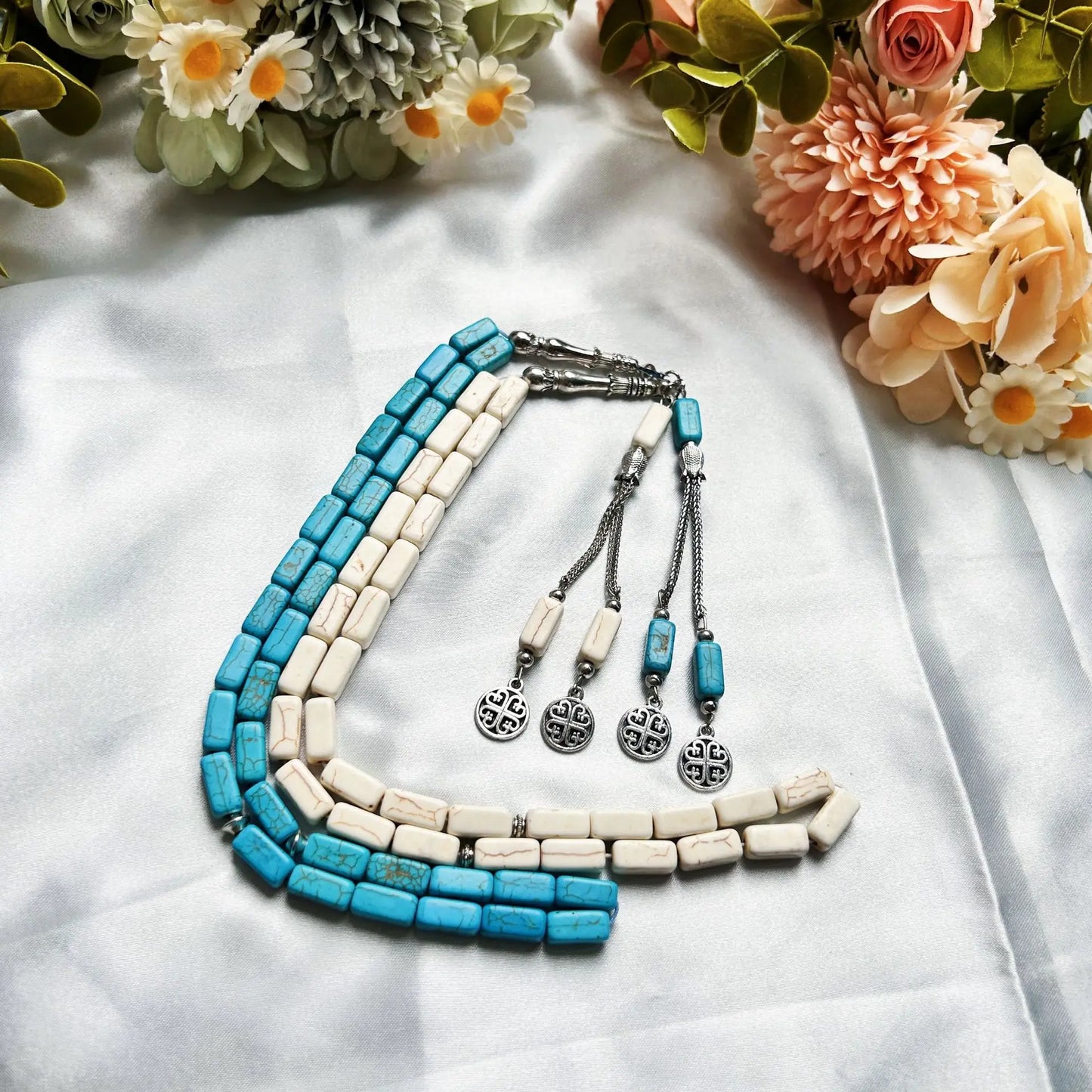 Simple Daily Islamic Bracelet, 33 Beads Square Turquoise Tasbih for Prayer and Zikr, Muslim Gift