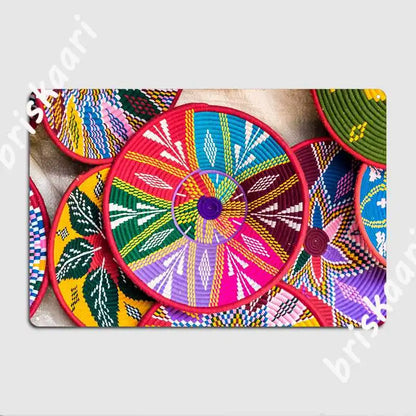 Ethiopian Patterns Metal Signs Wall Mural Customize Ethiopian Cultural Colorful Traditional Habesha Art Work Tin sign Posters
