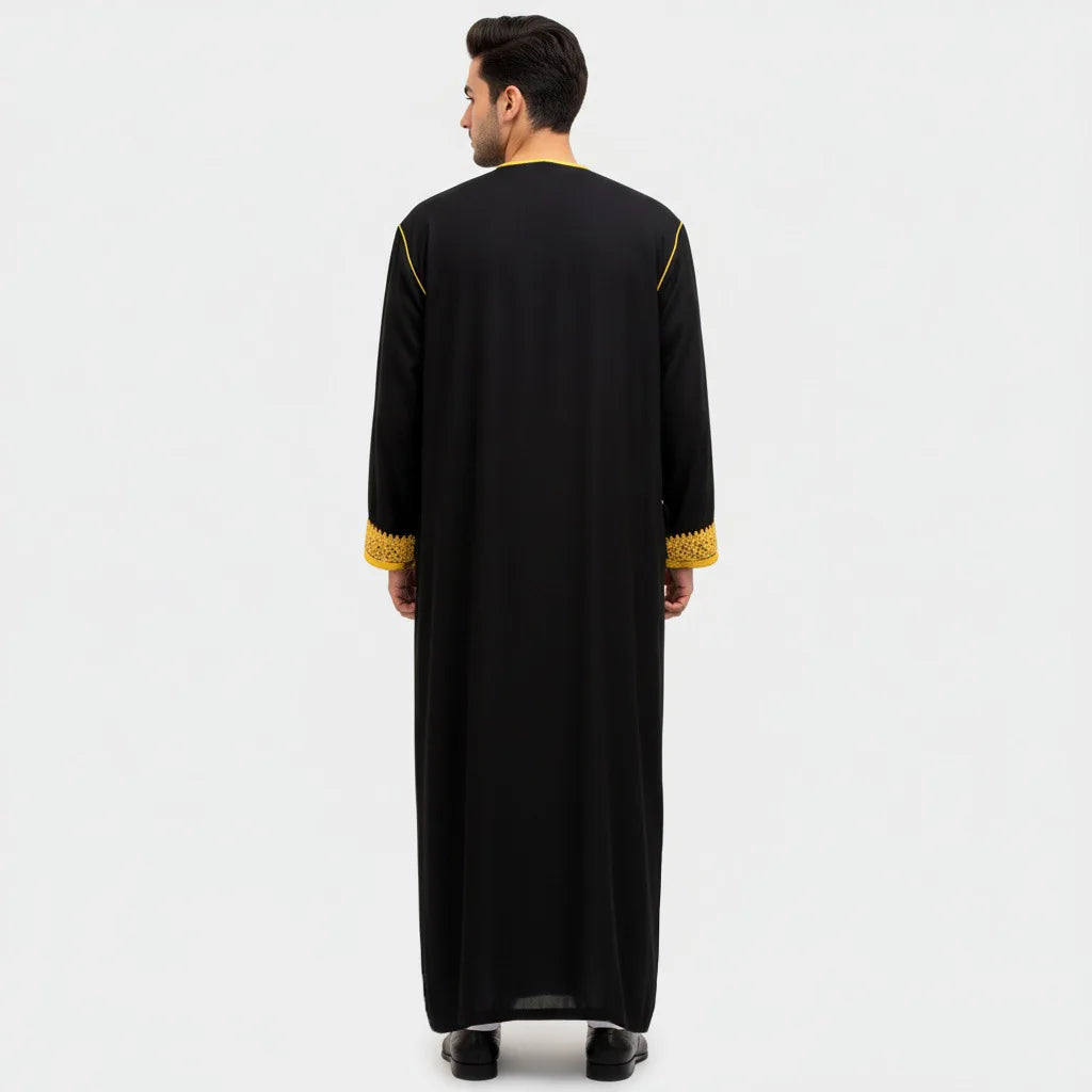 Traditional Arab Men's Robe Thobe Embroidered Dress Middle Eastern Ethnic Jubba Thobes Eid Djellaba Kimono Abaya Thoub Dishdasha