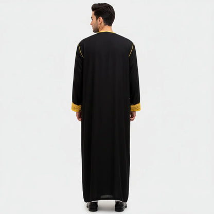 Traditional Arab Men's Robe Thobe Embroidered Dress Middle Eastern Ethnic Jubba Thobes Eid Djellaba Kimono Abaya Thoub Dishdasha