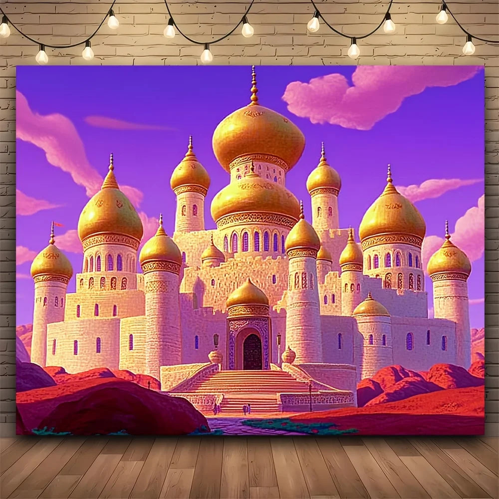 1pc Arab palace photo pavilion background, Aladdin Castle theme, polyester, for birthday parties, fairy tale theme pictures