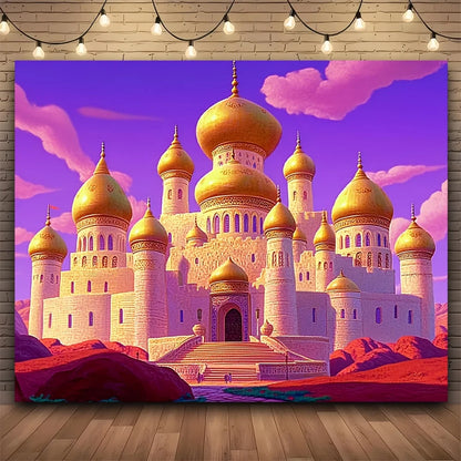 1pc Arab palace photo pavilion background, Aladdin Castle theme, polyester, for birthday parties, fairy tale theme pictures