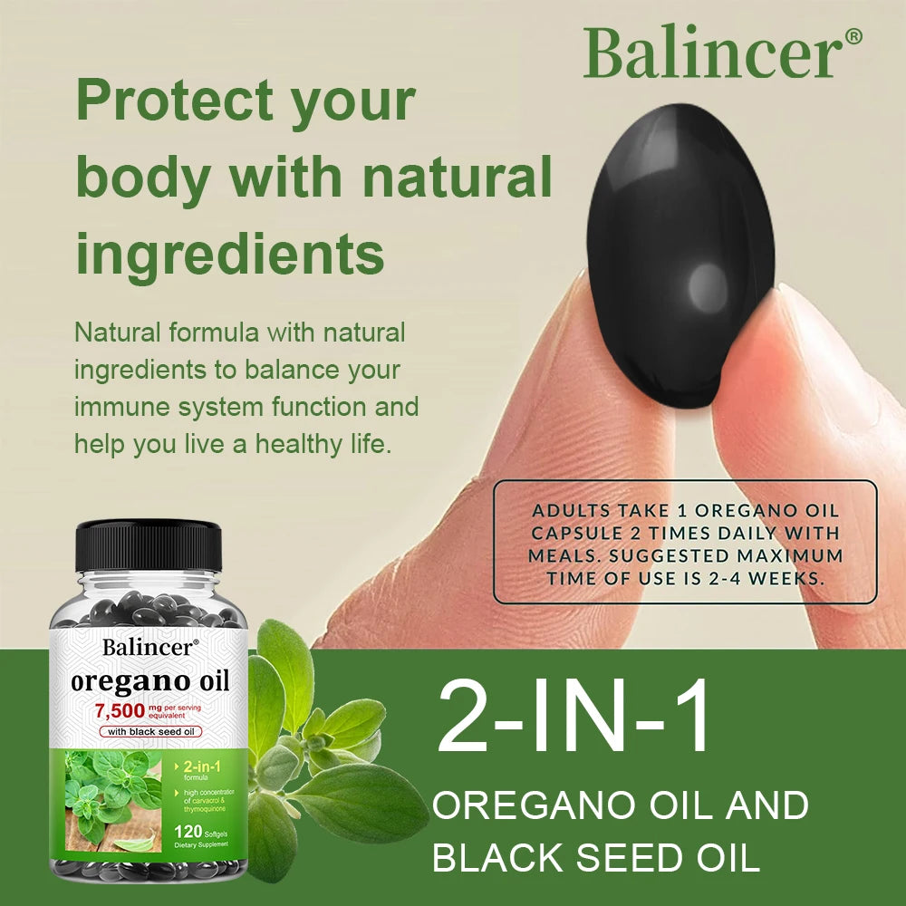 Oregano Oil 7,500 Mg, with Black Seed Oil for Immune Health, High in Carvacrol and Thymoquinone - Non-GMO