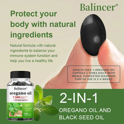 Oregano Oil 7,500 Mg, with Black Seed Oil for Immune Health, High in Carvacrol and Thymoquinone - Non-GMO