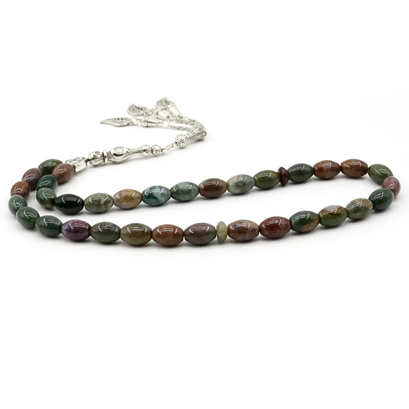Natural Indian agate 33 Tasbih Oval size 8*12 mm  misbaha Man's  prayer beads  Rosary islamic subha tasbeeh 66 Tasbih Muslim