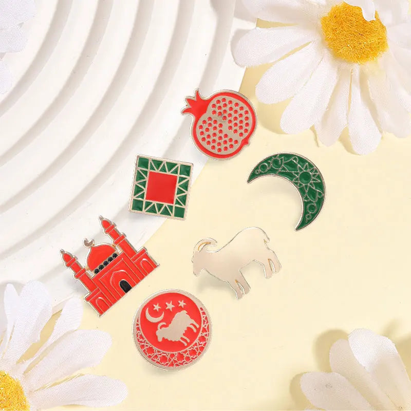 Eid al-Adha Islamic Culture Badge Enamel Pin Cartoon Ram Crescent Mosque Goat Pomegranate Brooch Fashion Bags Jewelry Accessory