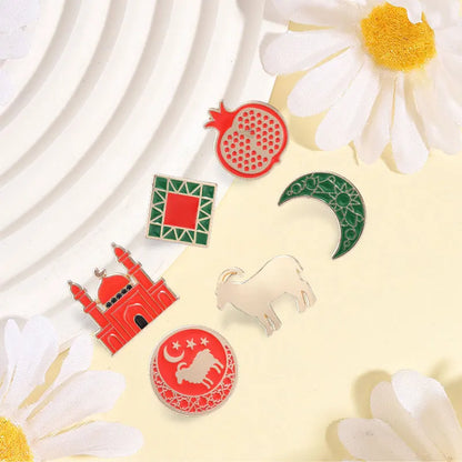 Eid al-Adha Islamic Culture Badge Enamel Pin Cartoon Ram Crescent Mosque Goat Pomegranate Brooch Fashion Bags Jewelry Accessory