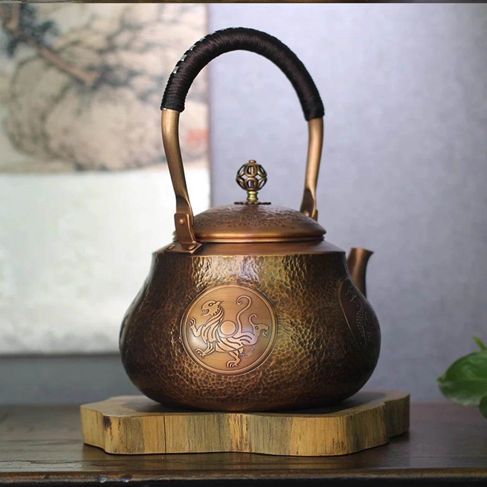 Pear shaped pure copper teapot, Handmade hammered copper teakettle, Home gas boiling tea pot, Kung Fu Health water kettle, 1.5L