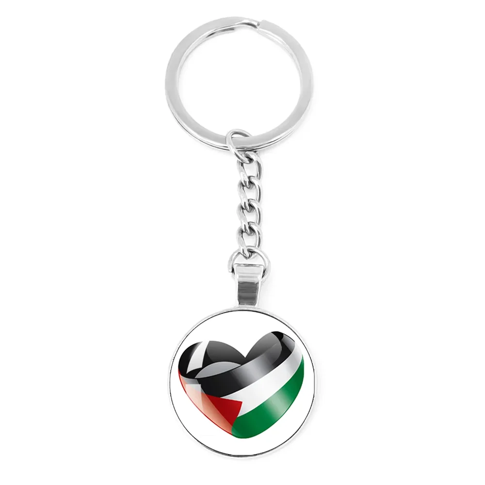 Personalized Art Patterns  Palestine Nation Flag Emblem 25mm Glass Cabohcon Keychain Key Rings for Women Men Jewelry Gift