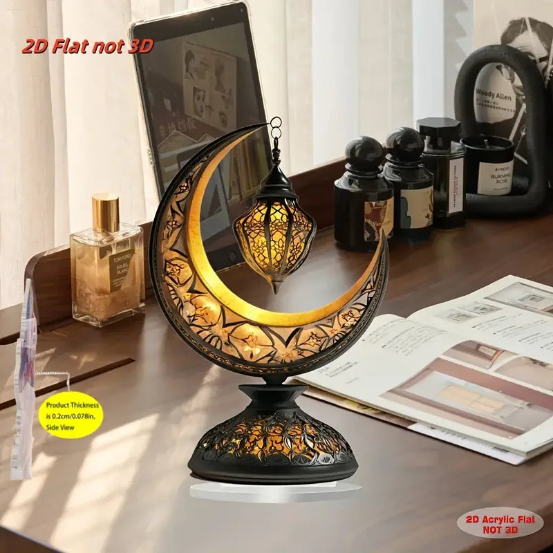 Elegant Crescent Moon and Lantern Tabletop Decoration Celebrating Islamic Ramadan and Eid Al Fitr, Home and Kitchen Decoration
