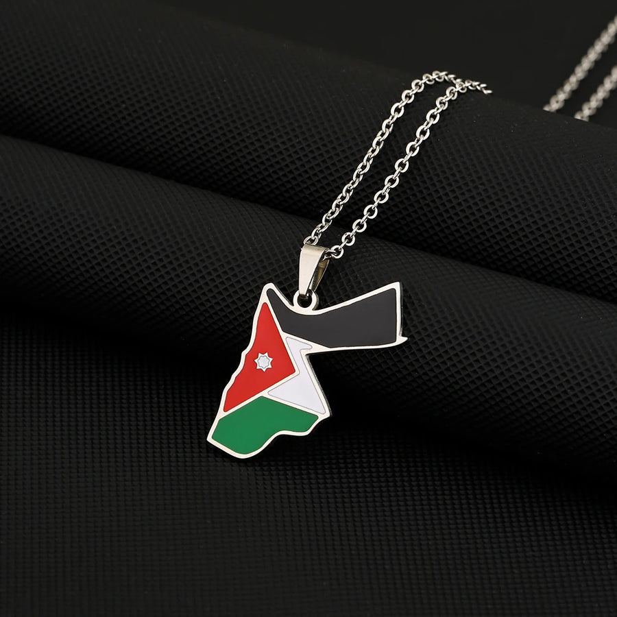 Jordan Map & Flag Pendant Necklace – Stainless Steel Men's & Women's Jewelry