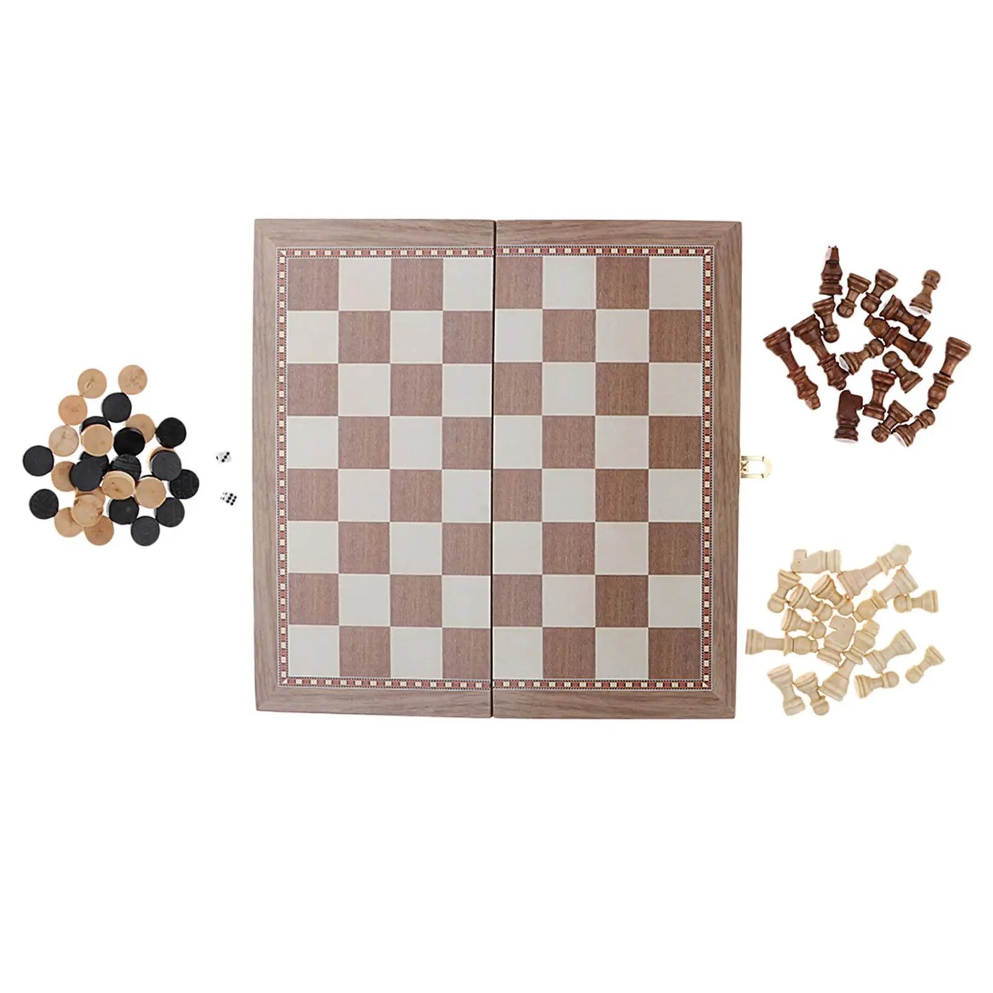 Portable International Chess / Checkers / Backgammon 3 in 1 Set with Foldable