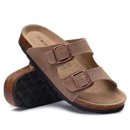 Comwarm Fashion Cork Women's Sandals With Arch Support Cow Suede Slides Anti-slip Summer Unisex Slippers With Adjustable Buckle