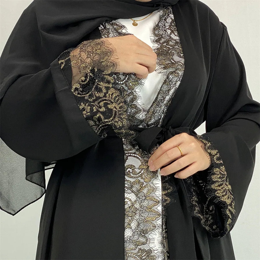 Lace & Grace – 2-Piece Lace-Up Abaya Set for the Muslim Woman in America