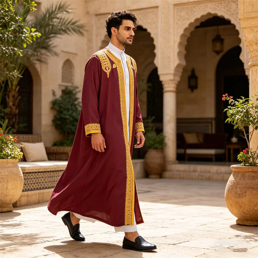 Traditional Embroidery Jubba Thobe Men Muslim Dress Saudi Arab Robe Kimono Cardigan Abaya Daffah Dishdasha Thoub Islam Clothing