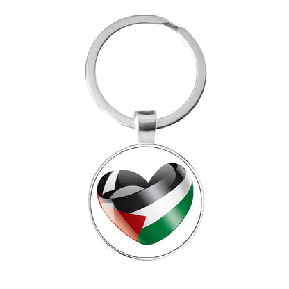 Personalized Art Patterns  Palestine Nation Flag Emblem 25mm Glass Cabohcon Keychain Key Rings for Women Men Jewelry Gift
