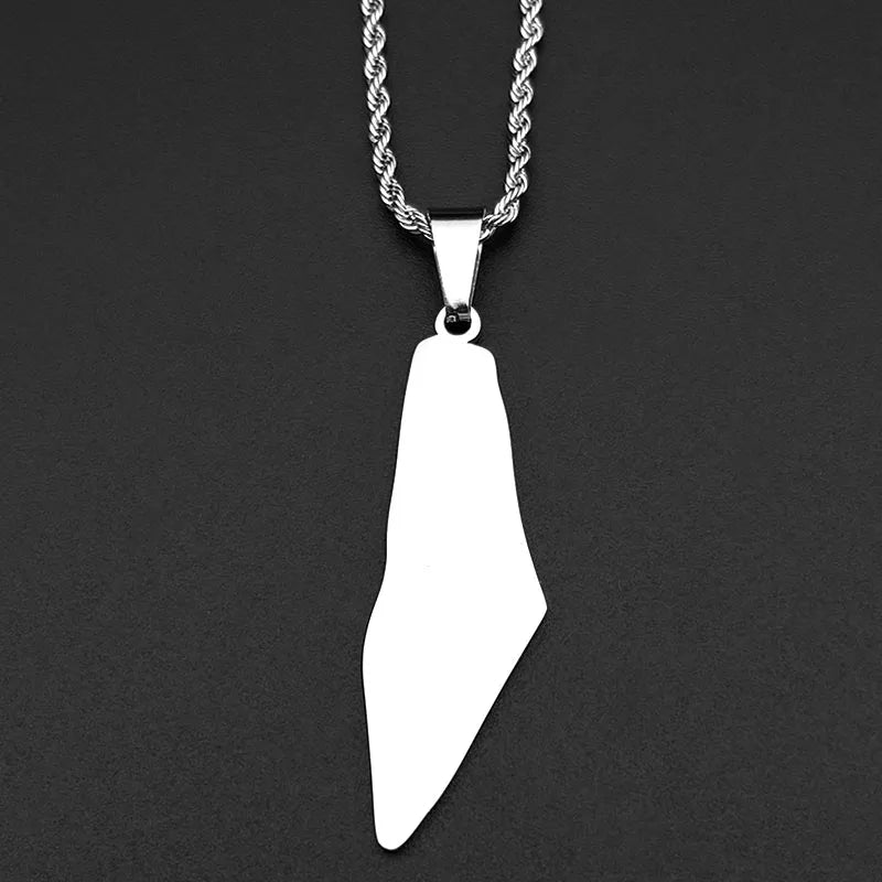 Arabic Islamic Palestine Map Flag Pendant Necklace for Women Men Stainless Steel Gold Color Palestinians Country Chain Jewelry