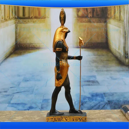 Horus God of War Statue – Eagle & Snake Scepter, Son of Isis Egyptian Sculpture