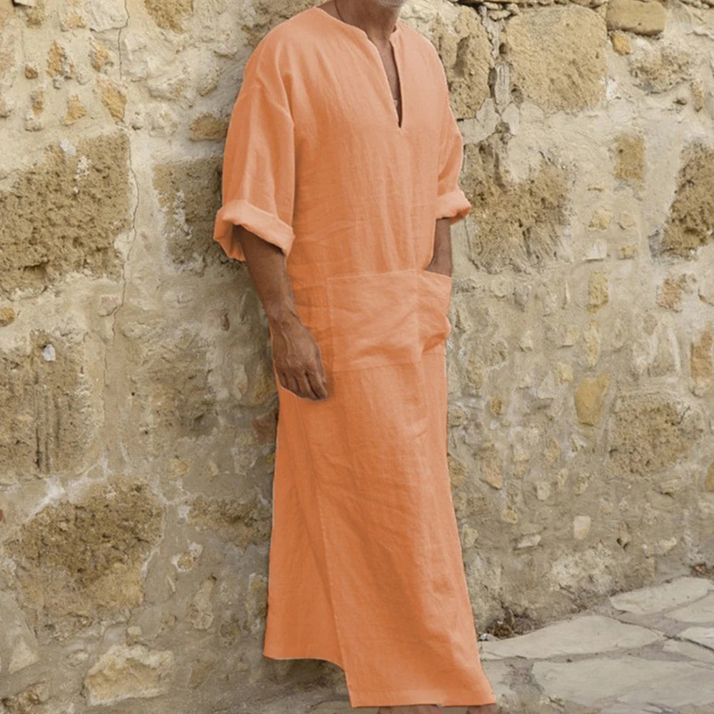 Short Sleeve Solid Color Men Muslim Islamic Kaftan Robe Jubba Thobe Kaftan Muslim Robe Casual Dubai Saudi Arabia Abaya Robes 5XL
