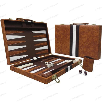 for Wholesale High Quality Travel Size Leather Backgammon Board Game Set Made in China