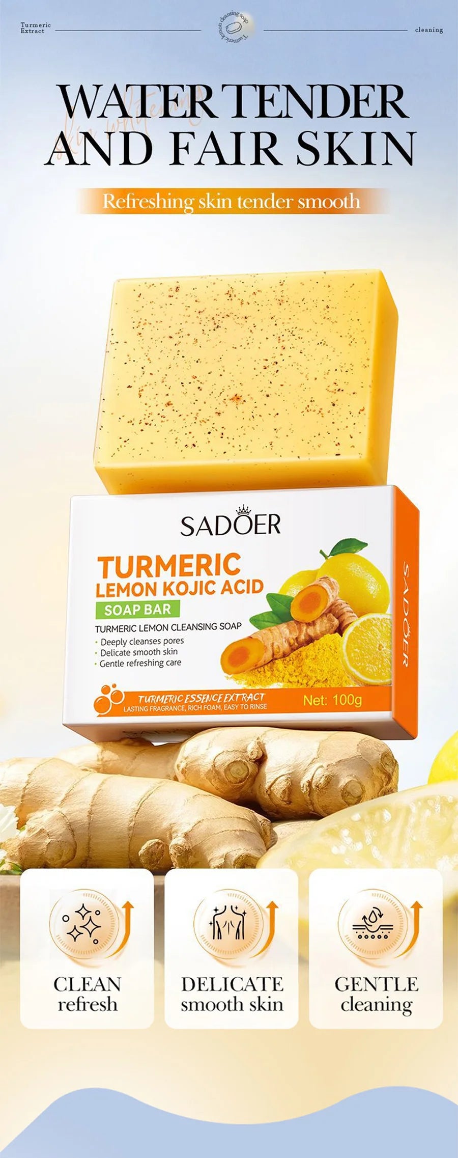 2Pcs/Turmeric Lemon Kojic Acid Deep Cleaning Scrub Soap For Oil Control Acne Removal, Brightening Plant Essential Oil Soap