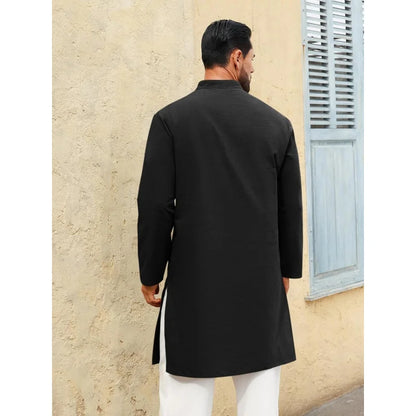 Mens Kaftan Thobe Long Sleeve Casual Henley Shirts Button Down Kurta Cotton Linen Muslim Gown Robe