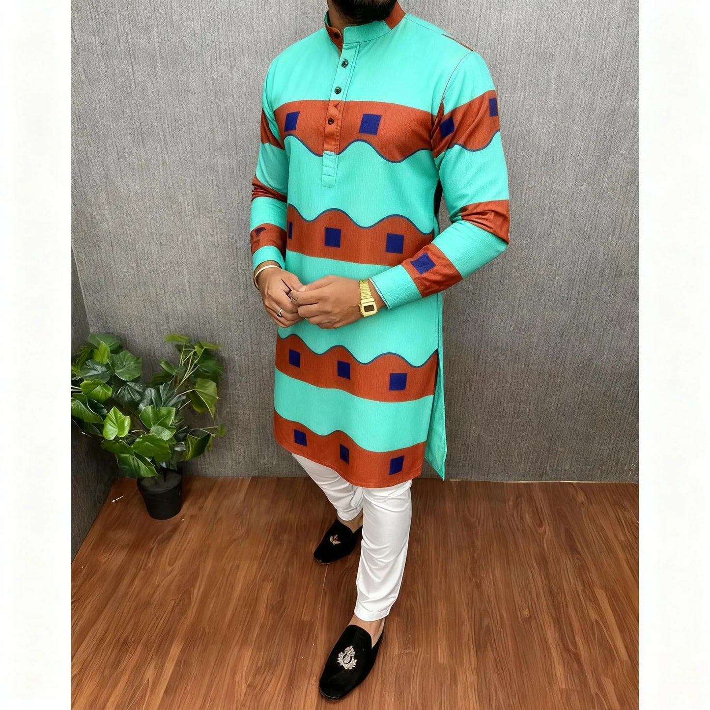 2026 Summer Men'S Digital Printed Kurta Vardha Regular Fit Mandarin Collar All Occasions Arabe Hombre Ropa Marokkaanse Kaftan