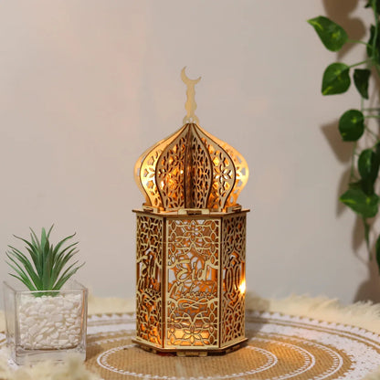 Ramadan Kareem LED Wooden Lantern Eid Mubarak Decoration for Home 2023 Islamic Muslim Party Supply Eid Al-Fitr Ornaments Lantern