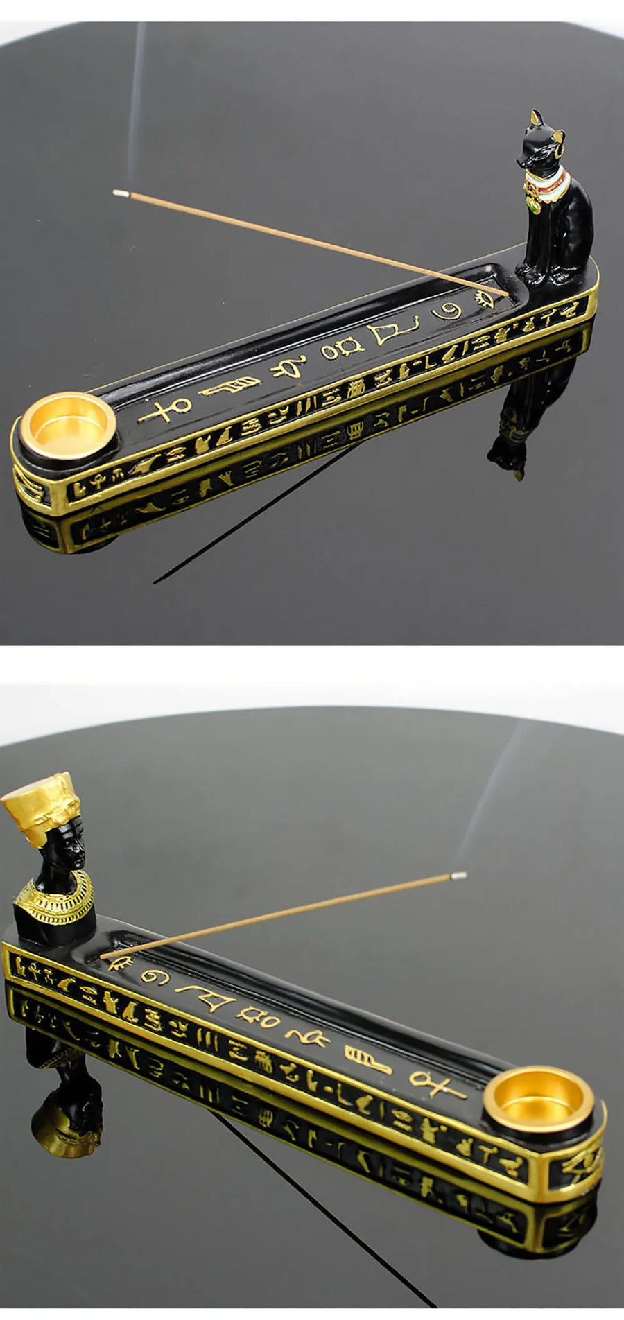 Egyptian Deity Incense Holder Set – Anubis, Bastet & Queen Resin Candle Statues