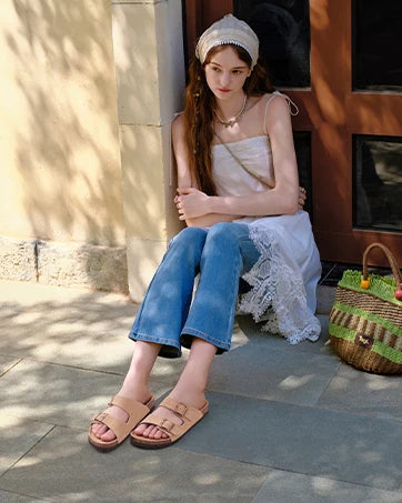 Comwarm Fashion Cork Women's Sandals With Arch Support Cow Suede Slides Anti-slip Summer Unisex Slippers With Adjustable Buckle