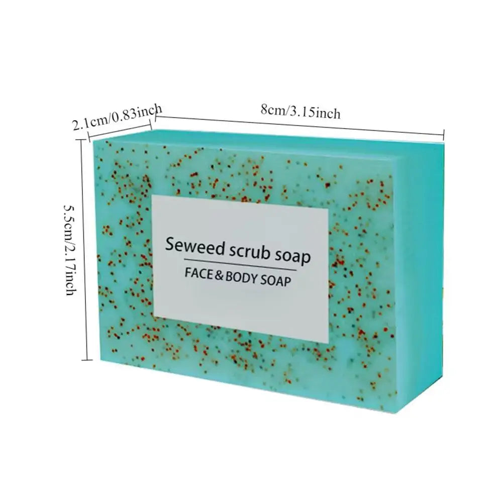 1/2PCS 100G Seaweed scrub particle soap is rich in vitamin E. It contains olive oil, which gently cleanses the face, moisturizes