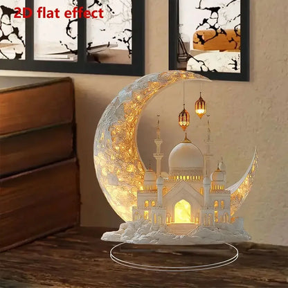 2D Flat 1pc Boho Style Ramadan Crescent Mosque Tabletop Decor, 2D Flat Acrylic Islamic Art, Multipurpose Home Decoration