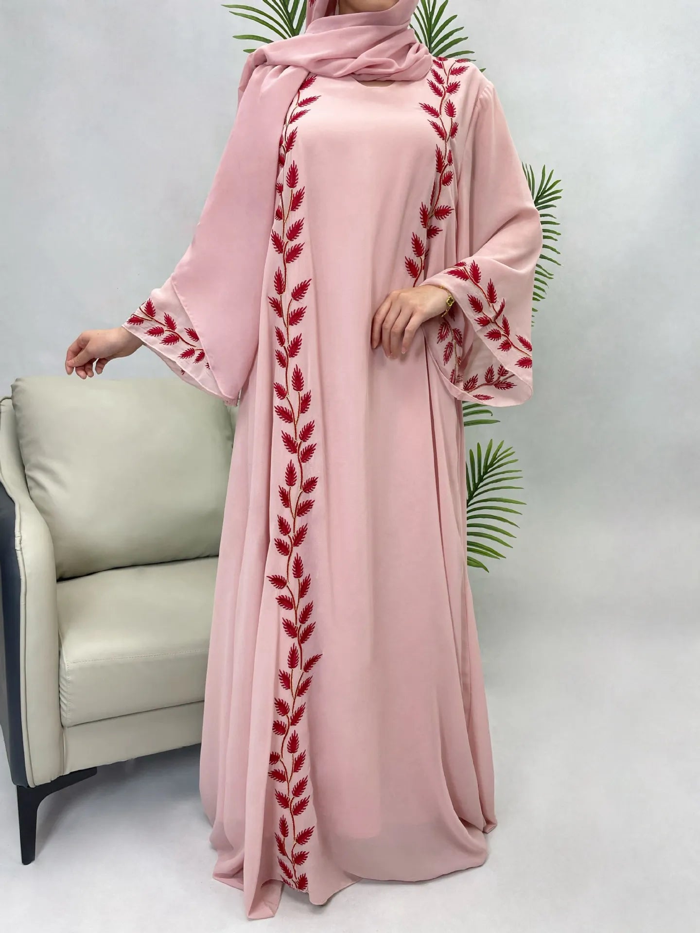 The Eid Set – 2-Piece Embroidered Abaya with Scarf for the Muslim Woman