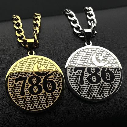 Muslim Arabic 786 Allah God Name Quran Stainless Steel Necklaces Wommen Men Islamic Talisman Star Crescent Moon Pendant Jewelry
