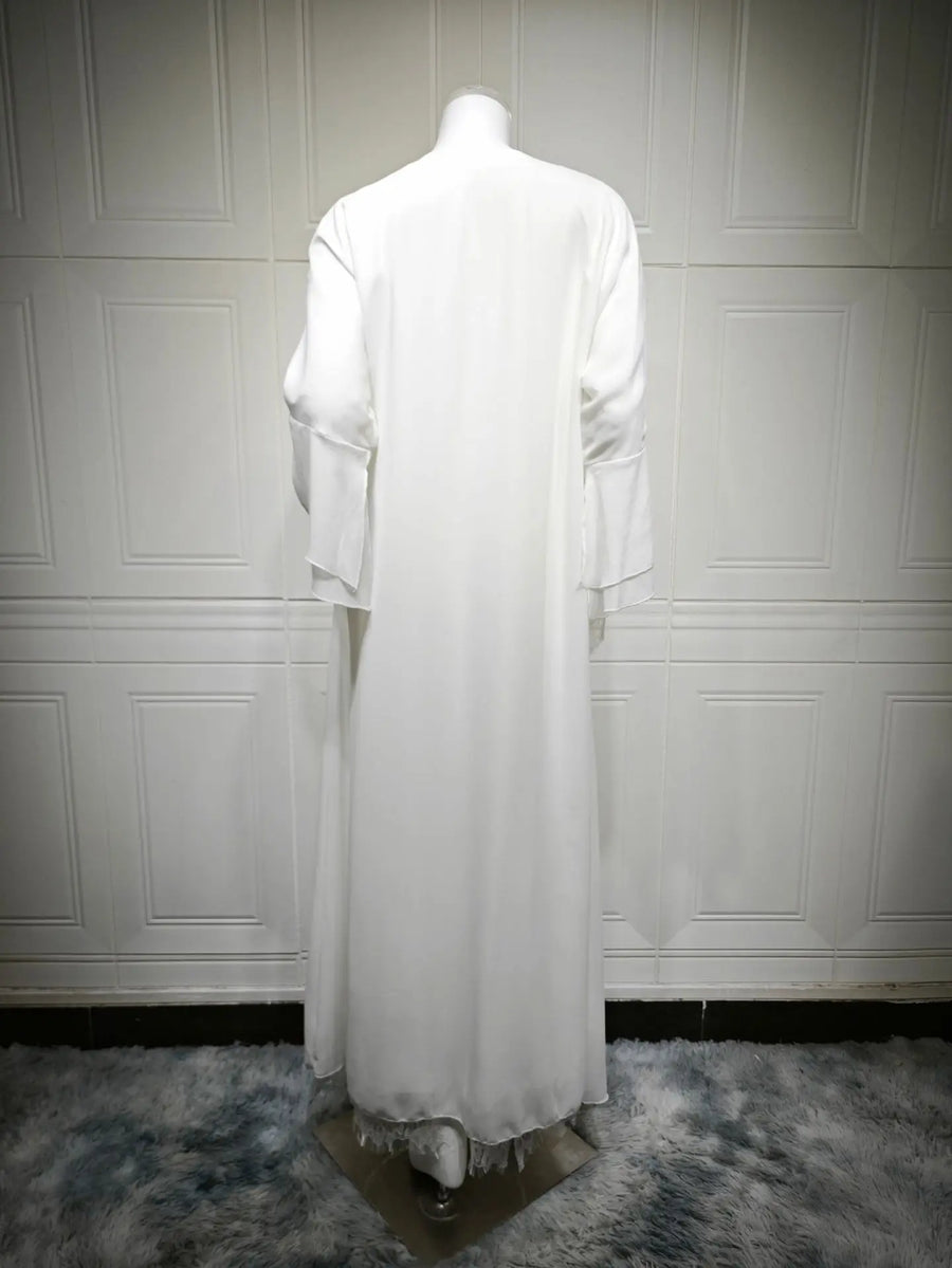 White Purity – The Solid Open Abaya with Hijab for the Muslim Woman in America