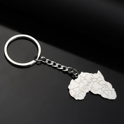 Africa Map Keychain – Stainless Steel Hip-Hop Jewelry, Morocco to South Africa