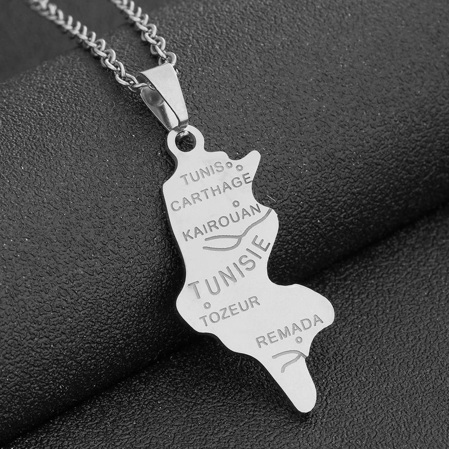 Tunisia Map & Flag Pendant – Stainless Steel Necklace, Gold & Silver Tone