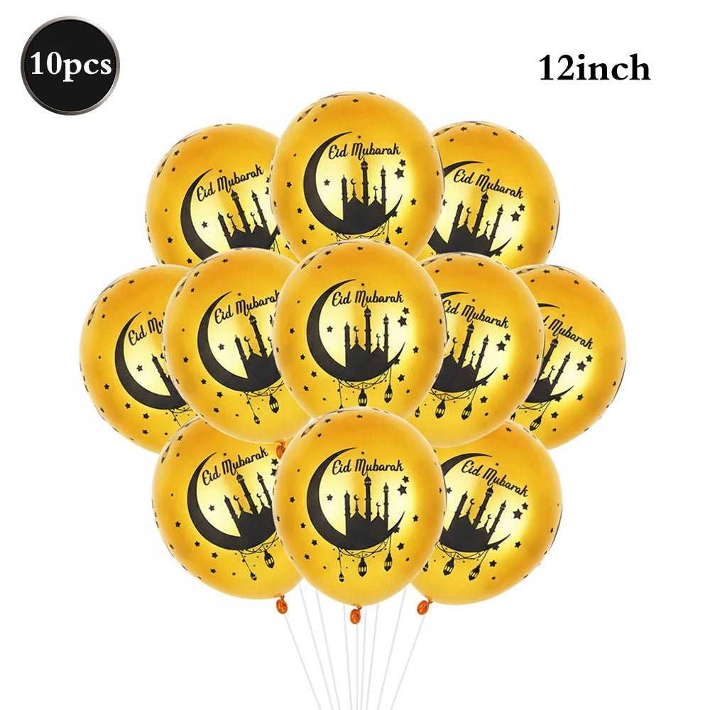 Eid Mubarak Ramadan Kareem Party Black Gold Paper Plates Cup Napkins Mubarak Umrah Banner for Islamic Muslim Festival Decoration