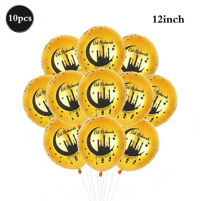 Eid Mubarak Ramadan Kareem Party Black Gold Paper Plates Cup Napkins Mubarak Umrah Banner for Islamic Muslim Festival Decoration