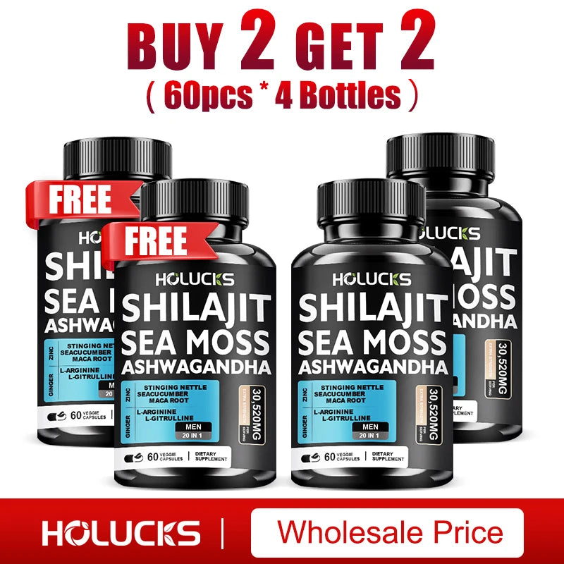 Shilajit +Sea Moss Capsules for Men, Enhance Strength, Energy & Endurance, Improve Immune, Cognitive Boost, Promote Metabolism