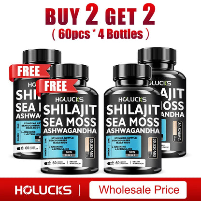 Shilajit +Sea Moss Capsules for Men, Enhance Strength, Energy & Endurance, Improve Immune, Cognitive Boost, Promote Metabolism