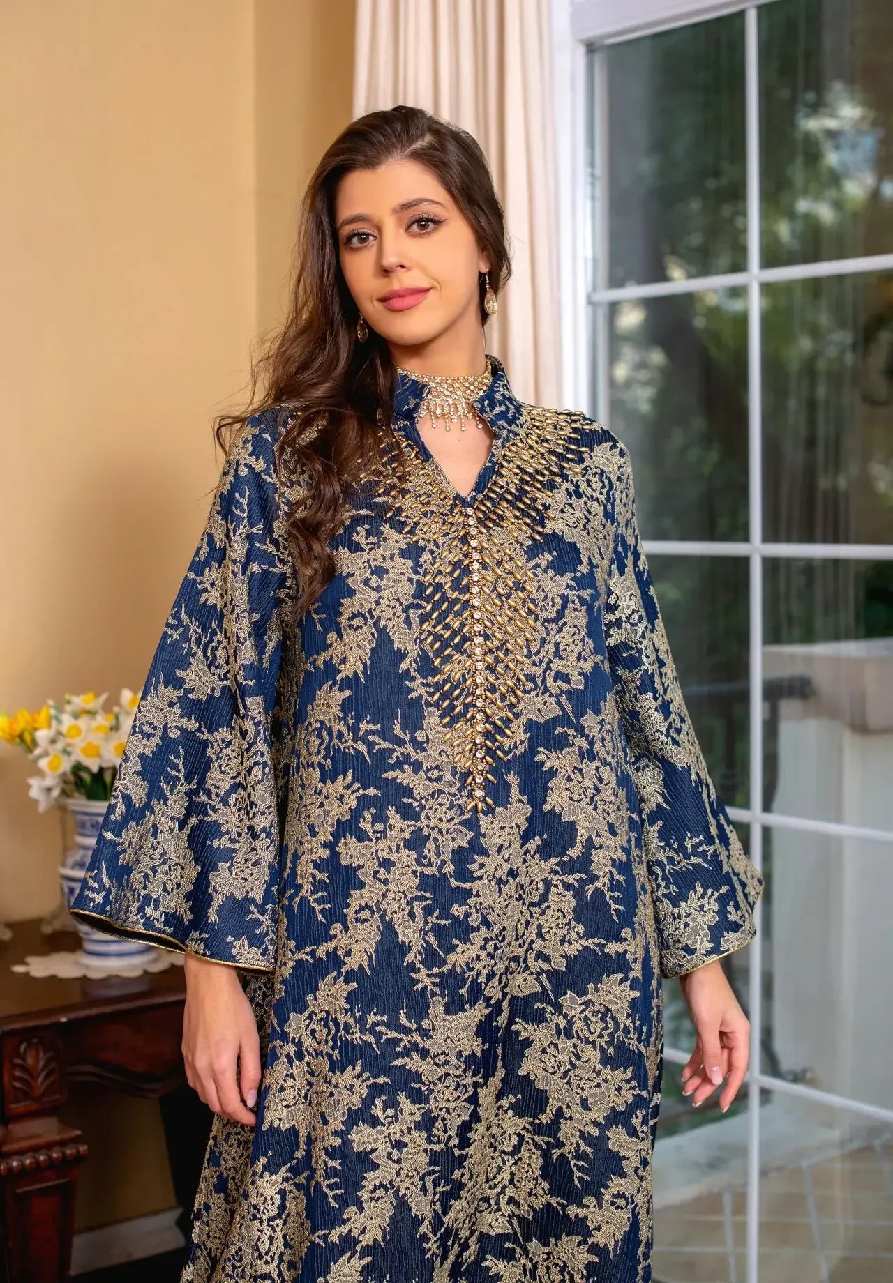 Eid Radiance – Beaded Collar Abaya for the Arab Woman in America