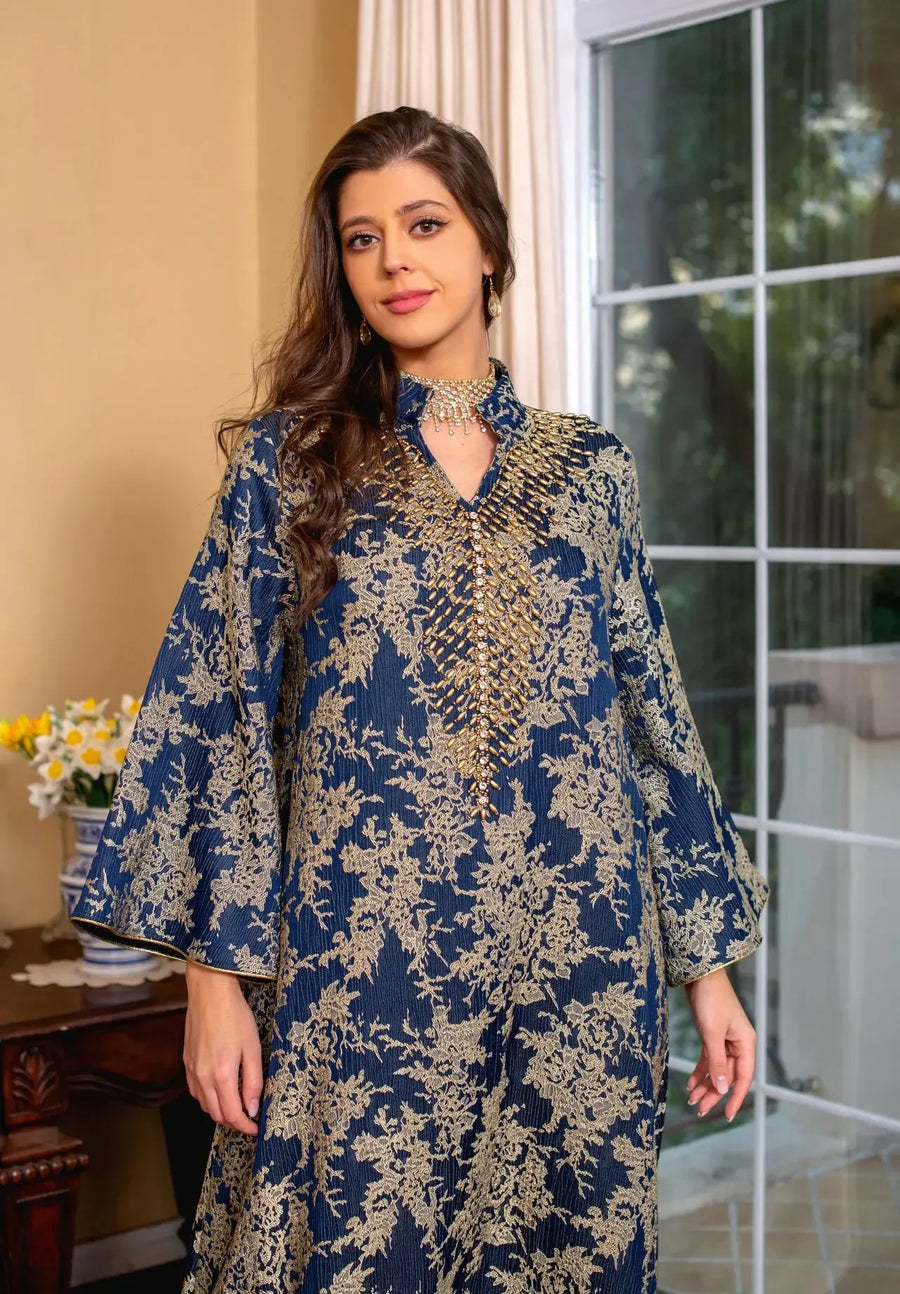 Eid Radiance – Beaded Collar Abaya for the Arab Woman in America